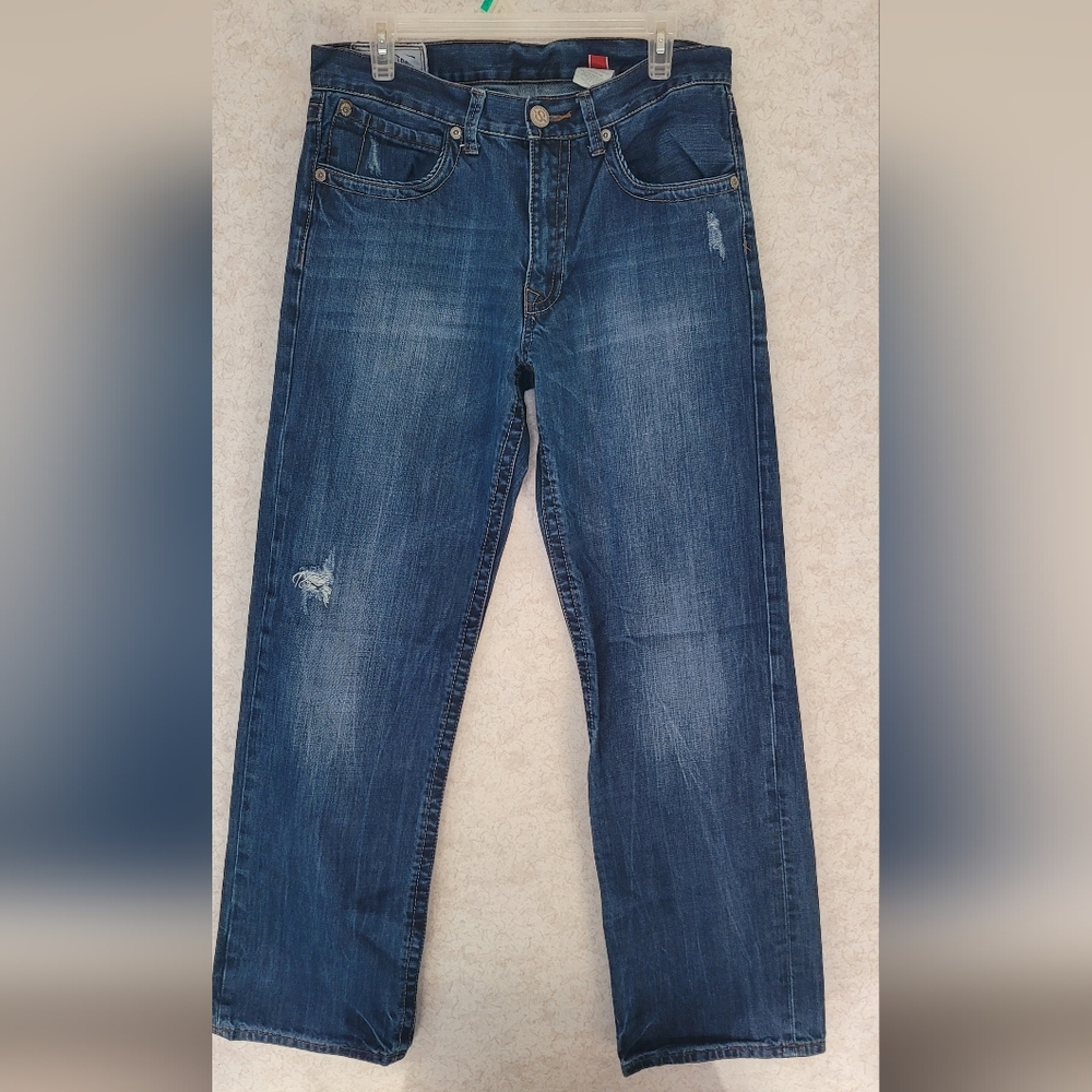 Stetson Men's Modern Straight Leg Distressed Blue Jeans Western Cowboy 33/32